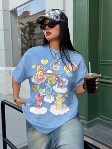 SHEIN X Care Bears 大尺碼可愛卡通印花圓領短袖T恤 - 白色 - 查看 8