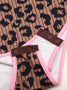 SHEIN 青少年女孩豹紋粉色拼接連身褲套裝休閒運動街頭風 - 彩色 - 查看 6