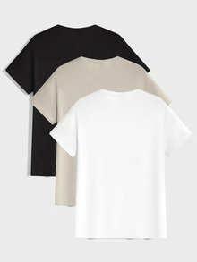 Mainfolk 3pcs Men Casual Solid Color Short Sleeve T-Shirt, For Going Out, For Friends, Vacation, Father's Day Gifts, Football - Khaki - View 2