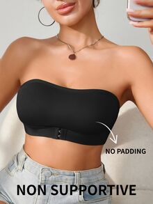 1pc Women Front Closure Gather Wireless Bra - Black - View 3