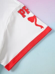 THE POWERPUFF GIRLS X SHEIN Plus Size Summer Casual Streetwear Letter Cartoon Graphic Round Neck Short Sleeve T-Shirt Back-To-School Graduation White - Red and White - View 6