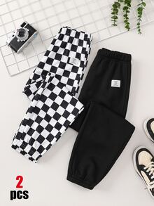 SHEIN 2pcs Kids Tween Boy Casual Comfortable Elastic Waist Loose Leg Solid Color , Suitable For , School, Daily Casual Outings, Sports, Autumn/Winter Pcs - Multicolor - View 3
