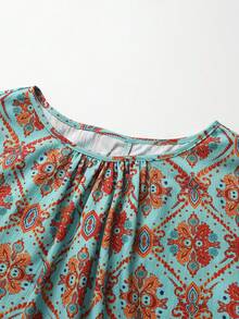 SHEIN LUNE CURVE 大尺碼女款圓領綁帶袖裝飾鈕扣設計襯衫 - 彩色 - 查看 5
