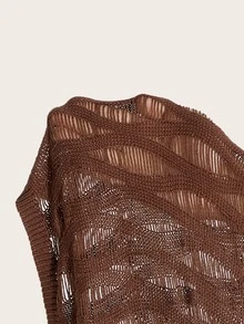 SHEIN ICON 圓領網眼毛衣 - 咖啡棕 - 查看 5
