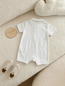 1件/套 中性新生兒男嬰/女嬰牛仔布標語刺繡短袖連身衣 春/夏嬰兒男童服裝、套裝、復活節嬰兒禮物用品 - 彩色 - 查看 2