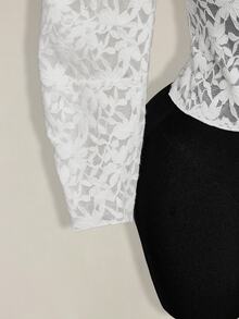 SHEIN ICON Women's Fashionable Lace See-Through Front Tie Top, Summer - White - View 6