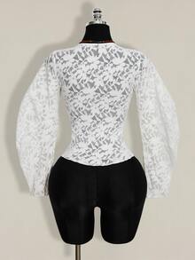 SHEIN ICON Women's Fashionable Lace See-Through Front Tie Top, Summer - White - View 2