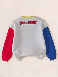 TOM & JERRY X SHEIN 小男孩休閒拼色卡通印花運動衫 - 白色 - 查看 2