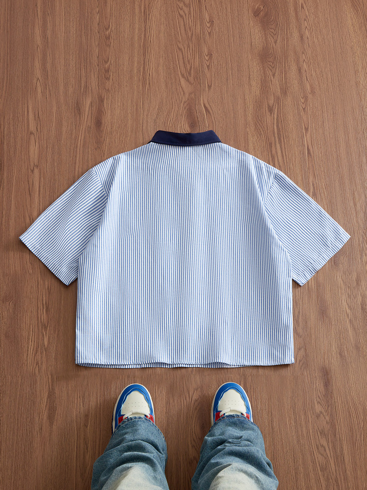 SWAVVY Spring/Summer Men's Casual Printed Shirt - Blue - View 3