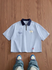 SWAVVY Spring/Summer Men's Casual Printed Shirt - Blue - View 2