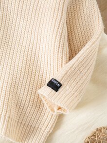 LMoss Kids Baby Boy Solid Color Knit Crew Neck Casual Autumn Sweater 2pcs Set Thick For Winter - Brown - View 4