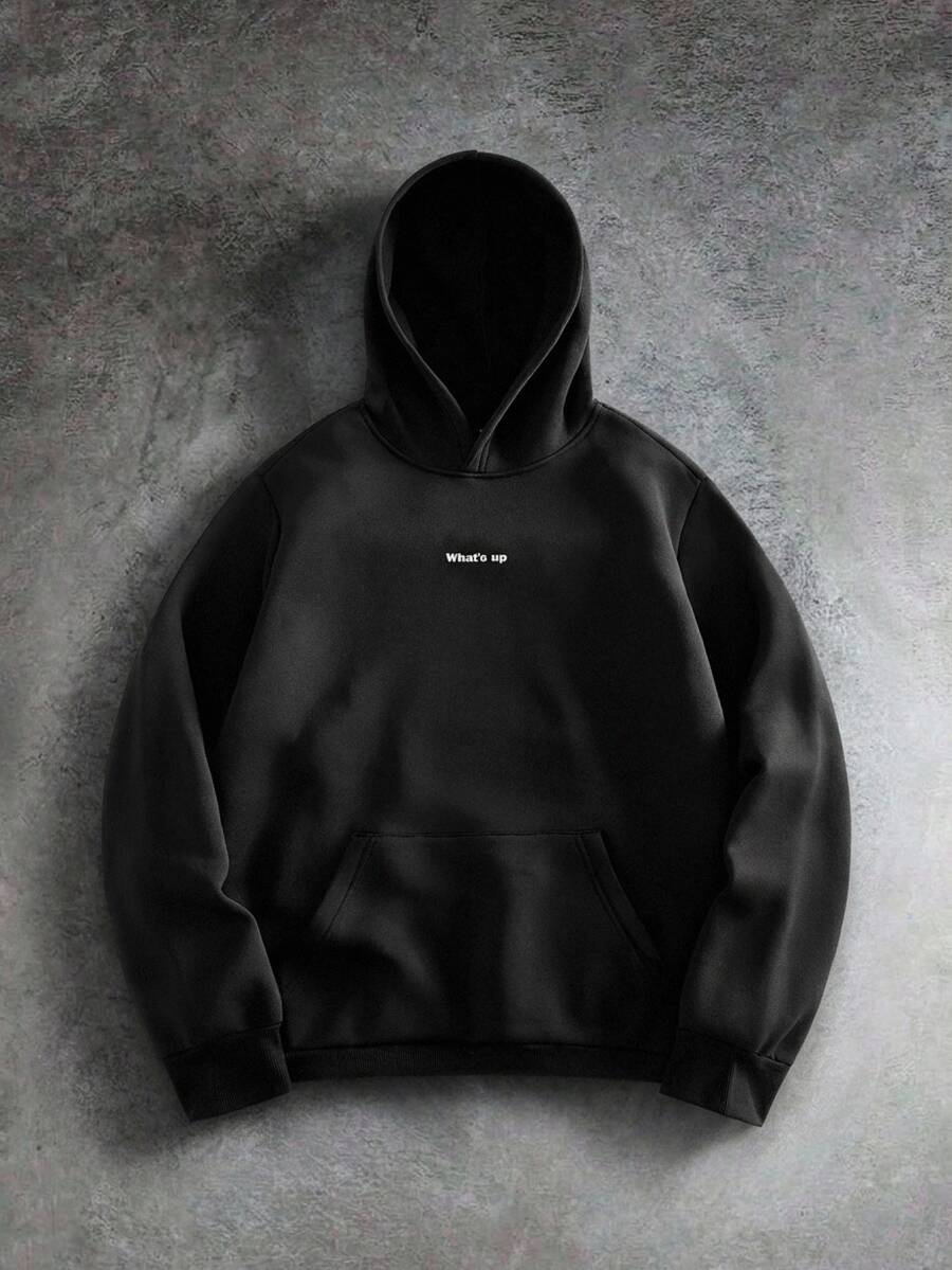 Manfinity RebelGame Men's Casual Versatile Solid Color Hoodie - Dark Grey - View 1