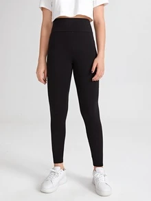 SHEIN Teen Girls Wide Waist Leggings - Black - View 4