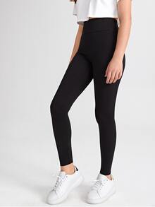 SHEIN Teen Girls Wide Waist Leggings - Black - View 5