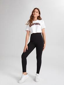 SHEIN Teen Girls Wide Waist Leggings - Black - View 3