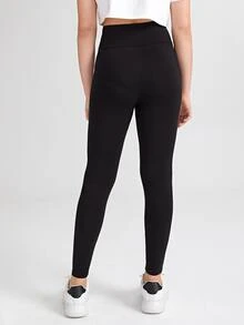 SHEIN Teen Girls Wide Waist Leggings - Black - View 2