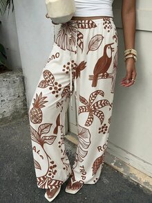 Aloruh 2026春夏棕色印花长裤：完美适用于毕业季、春夏时尚、休闲穿着、通勤、度假、浪漫约会、日常穿着、简约风格、百搭造型和旅行——女裤 - 鏽棕色 - 查看 5