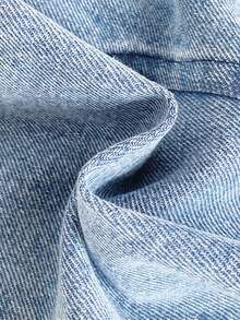 SHEIN Vintaside Kids 1件女嬰藍色牛仔休閒可愛刺繡花卉吊帶褲，適合外出、夏季度假與秋季穿著 - 藍色 - 查看 7