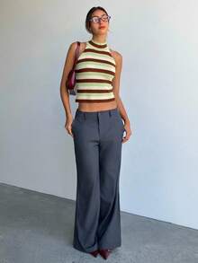 Aloruh Sleeveless Minimalist Tropical Green Striped Knit Top, Collegiate Style Vacation Summer - Multicolor - View 3