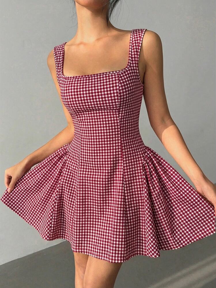 Aloruh Women's Summer Casual Plaid Bow Decor Backless Mini Dress,Summer Dresses For Women - Multicolor - View 5