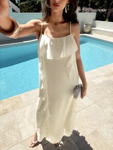 Aloruh Women's Elegant Multi-Layer Ruffle Hem Chiffon Off-White Summer Dress,Tropical Vacation Holiday Beach Outfits,Backless Wedding Guest Boho Prom Gown - Apricot - View 8