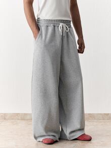 EASEVO 男士大尺碼休閒寬鬆街頭風運動長褲，灰色素色鬆緊腰長褲，適合夏季、度假、父親節禮物、足球假期 - 灰色 - 查看 5