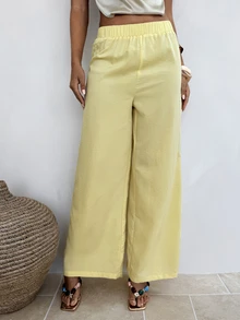 Aloruh Women's Soft Pale Yellow Autumn Chic Vacation Holiday Pants,2026 Resort Country-Style Casual Versatile Pants For Daily Commuting,Travel BrunchBeach - Yellow - View 6