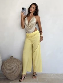 Aloruh Women's Soft Pale Yellow Autumn Chic Vacation Holiday Pants,2026 Resort Country-Style Casual Versatile Pants For Daily Commuting,Travel BrunchBeach - Yellow - View 4