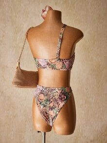 SHEIN ICON 女士性感豹纹镂空连体泳衣，适合度假穿着 - 彩色 - 查看 2
