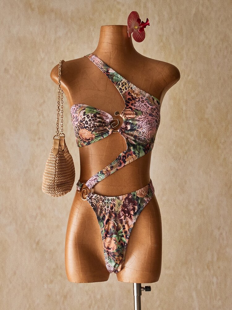 SHEIN ICON Women's Sexy One-Piece Swimsuit With Leopard Print & Cut-Out, Suitable For Vacation - Multicolor - View 8