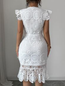 Elenzga Versatile Premium Heavy-Duty Lace Fabric Plus Size Women's Dress - White - View 2