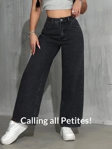 Rivivi Summer New Loose Solid Color Plus Size Women's Wide Leg Denim Jeans - Black - View 4