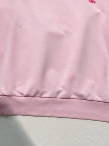 SHEIN Tween少女青少年女孩 粉色與綠色龍蝦字母印花寬鬆衛衣 條紋寬腿褲 2件套 - 粉色 - 查看 8