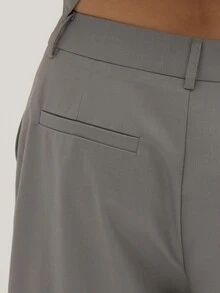 MUSEYN Celana Jas Abu-abu Tenun Model Lurus Pinggang Rendah - Grey - View 6
