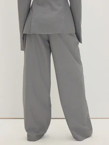 MUSEYN Celana Jas Abu-abu Tenun Model Lurus Pinggang Rendah - Grey - View 4