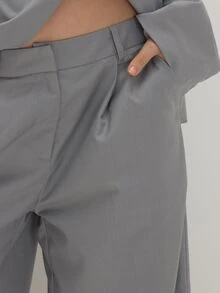 MUSEYN Celana Jas Abu-abu Tenun Model Lurus Pinggang Rendah - Grey - View 5