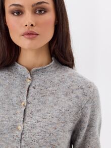 KÆRIA Hus Crew-Neck Knit Cardigan - Soft-Touch Stretch Knit Blend - Grey - Button-Up, Going Out, Brunch,Casual - Grey - View 4