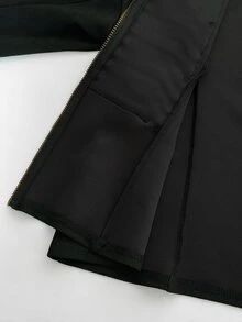 Rustia Plus Size Fashion Double-Breasted Zipper Corduroy Jacket Fall Napoleon Style Napoleon Elements - Black - View 9