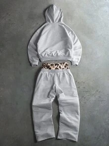 PAVTROS Men's Leopard Print Patchwork Hoodie & Sweatpants Set - Grey - View 4