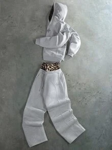 PAVTROS Men's Leopard Print Patchwork Hoodie & Sweatpants Set - Grey - View 1