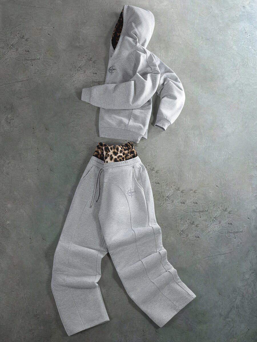 PAVTROS Men's Leopard Print Patchwork Hoodie & Sweatpants Set - Grey - View 1