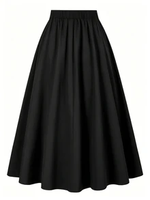 GlowEve CURVE Plus Size Elegant Commuter Solid Color Pleated Skirt Fall - Black - View 2