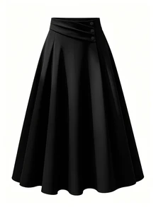 GlowEve CURVE Plus Size Elegant Commuter Solid Color Pleated Skirt Fall - Black - View 5
