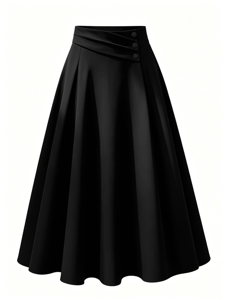 GlowEve CURVE Plus Size Elegant Commuter Solid Color Pleated Skirt Fall - Black - View 5