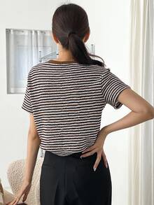 Dazy-Less Women's Contrast Checkered Short Sleeve T-Shirt Summer Business Casual Woman Work Clothes - Coffee Brown - View 5