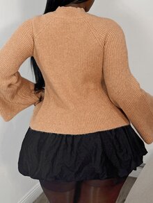 Selianne Women's Elegant 3D Woven Trim Long Sleeve Sweater - Khaki - View 2
