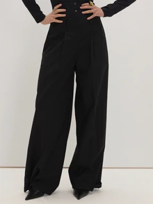 MUSEYN Black Woven Pleated Tailored Suit Trousers Structured Polished Office Work Fall New Season Capsule Wardrobe - Black - View 2