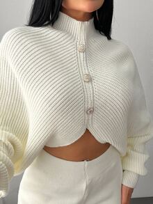 SHEIN PETITE 2 Pieces Ribbed Knit Lounge Set Featuring Asymmetrical Sweater With Decorative Bow Accents And Matching High-Waisted Pants Halloween Puppy Keep New Fall Fashion Women Knit Two Pieces Set Cream Two Pieces Set Comfortable Two Pieces Set Elegant Two Pieces Set Two Pieces Pants Set - White - View 7
