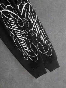PAVTROS Men's Letter Print Hoodie & Sweatpants Set - Black - View 4