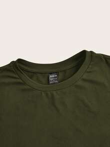 SHEIN ICON Casual Minimalist Deep Army Green Round Neck Short Sleeve Fitted Cropped Women T-Shirt, Suitable For Summer - Army Green - View 4